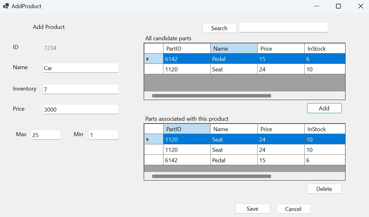 A screenshot of the inventory application edit product page