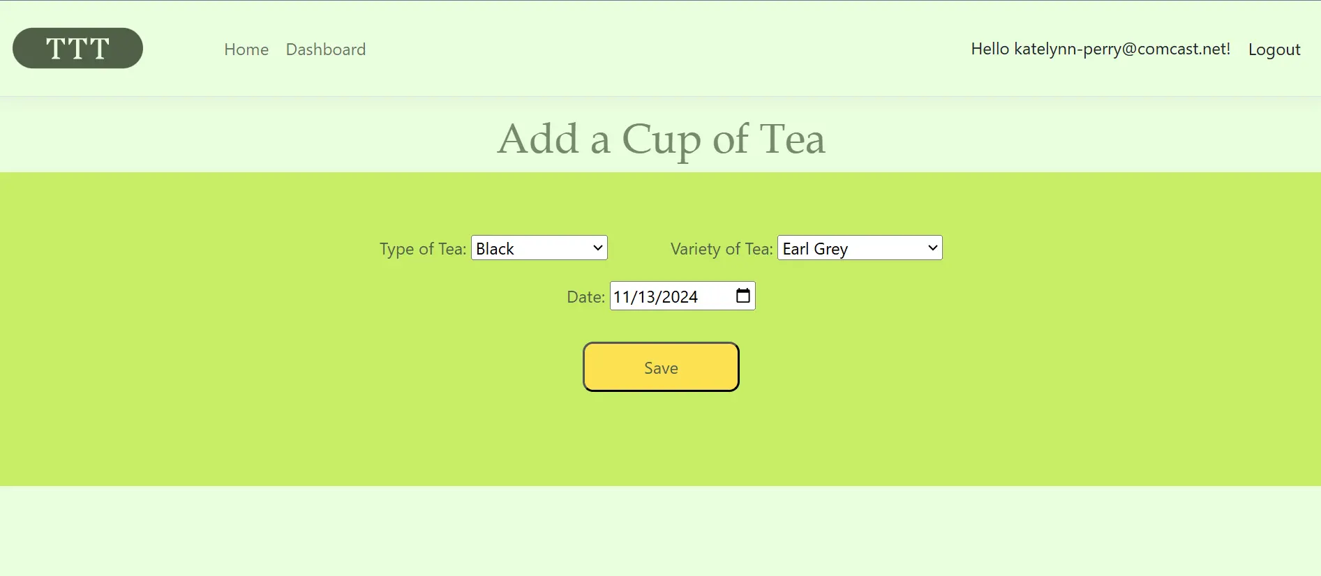 Teatime tracker add page