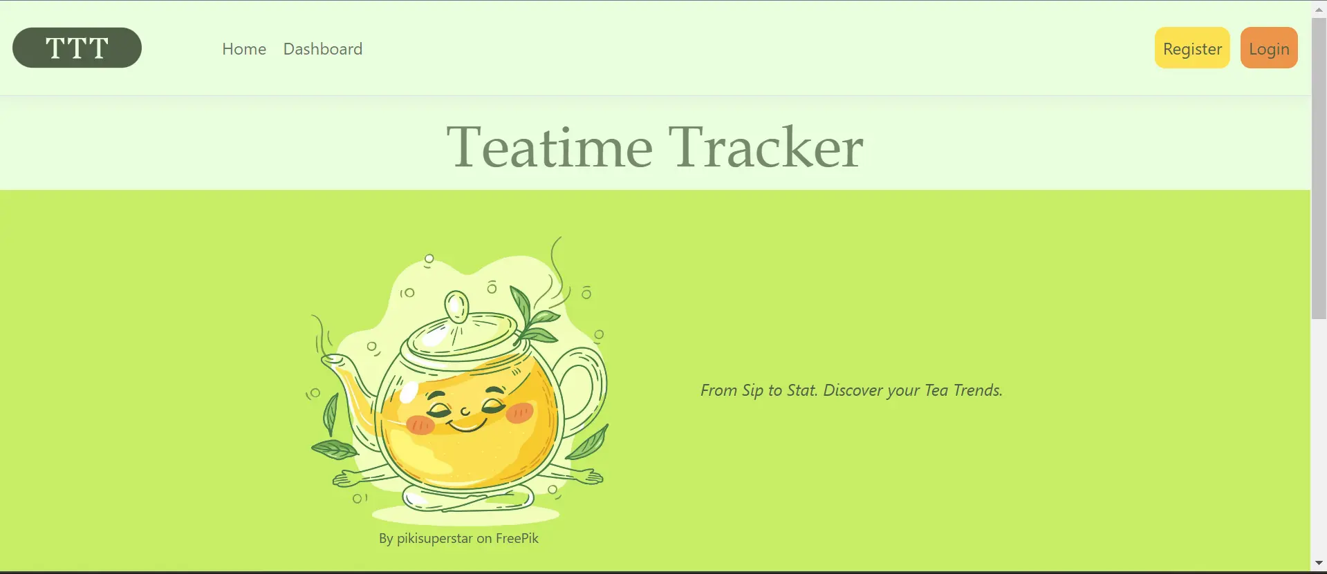 A screenshot of TeaTime Tracker Homepage