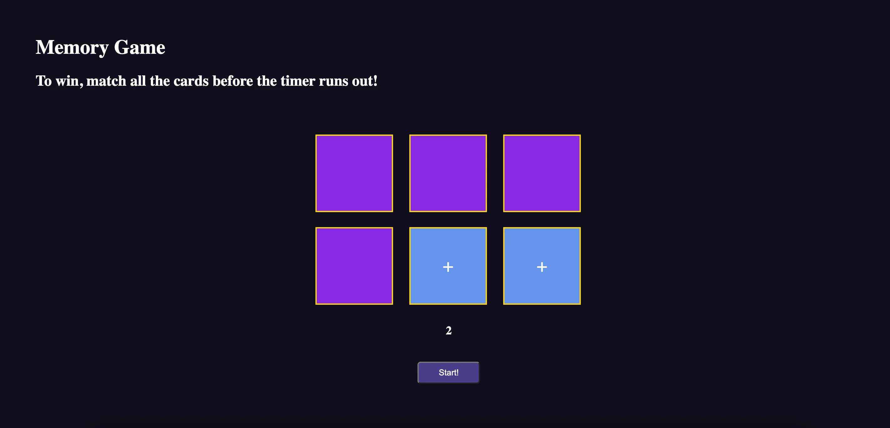 A screenshot of my memory game page